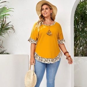 EMERY ROSE Plus Contrast Panel Ruffle Hem Tee